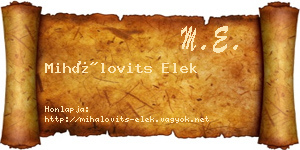 Mihálovits Elek névjegykártya